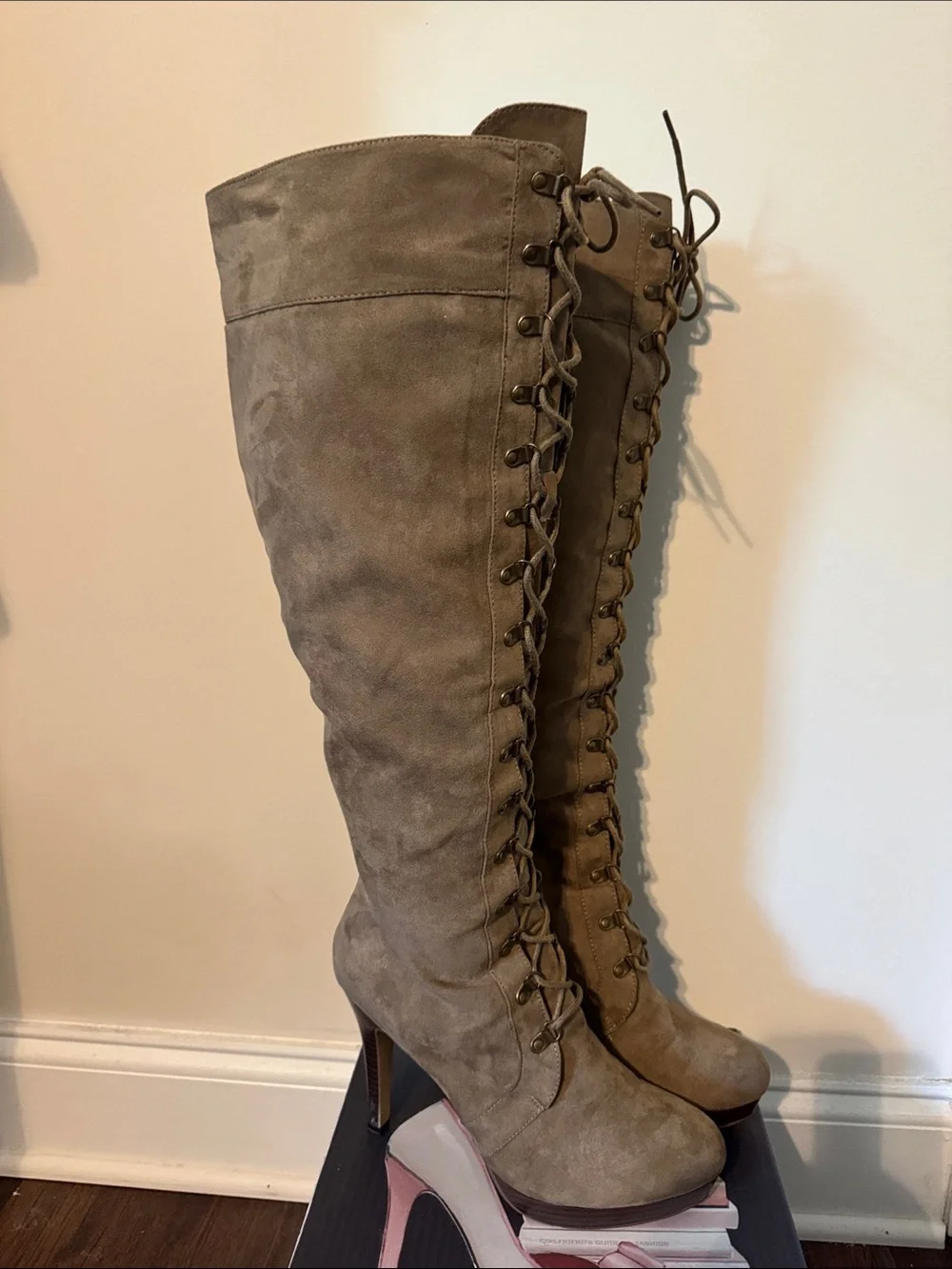 Over-the-Knee Lace-Up Women's Boots in Taupe